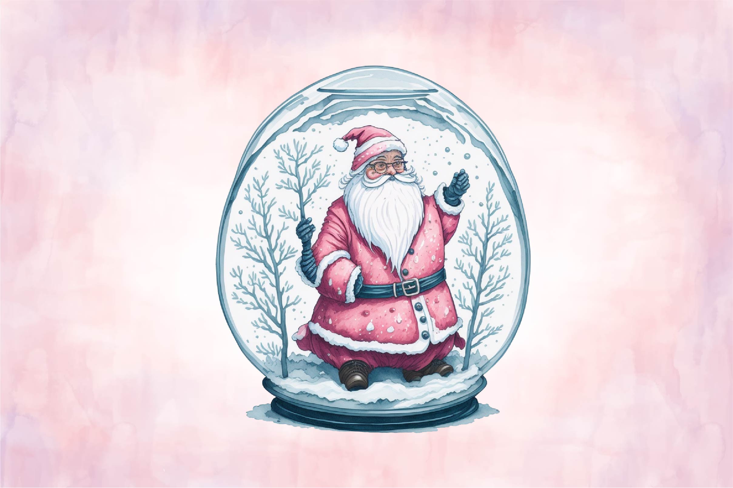 Pink Santa Claus In Snow Globe Clipart Bundle - CraftNest - Digital Crafting and Art