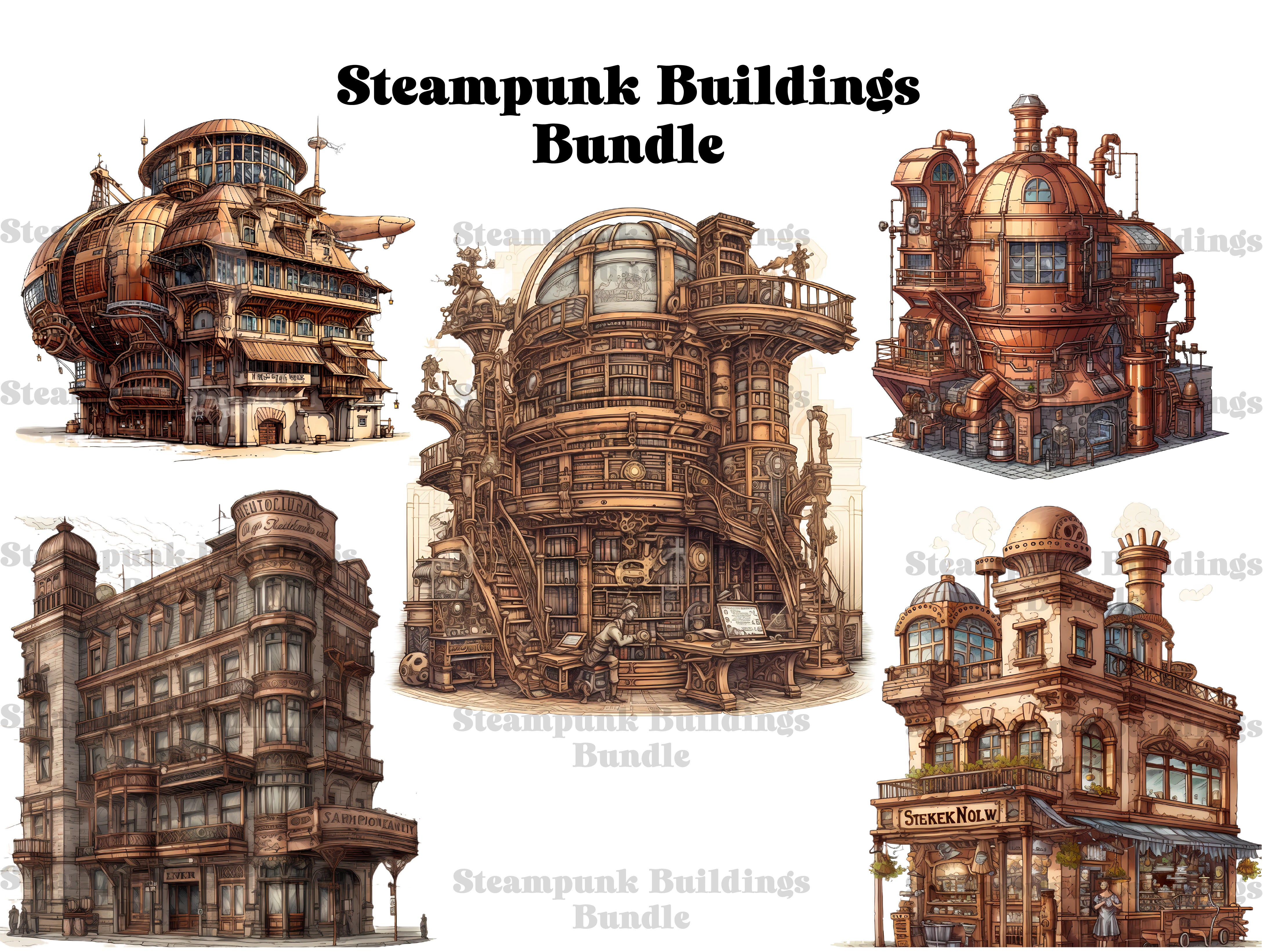 Steampunk Buildings Clipart - CraftNest