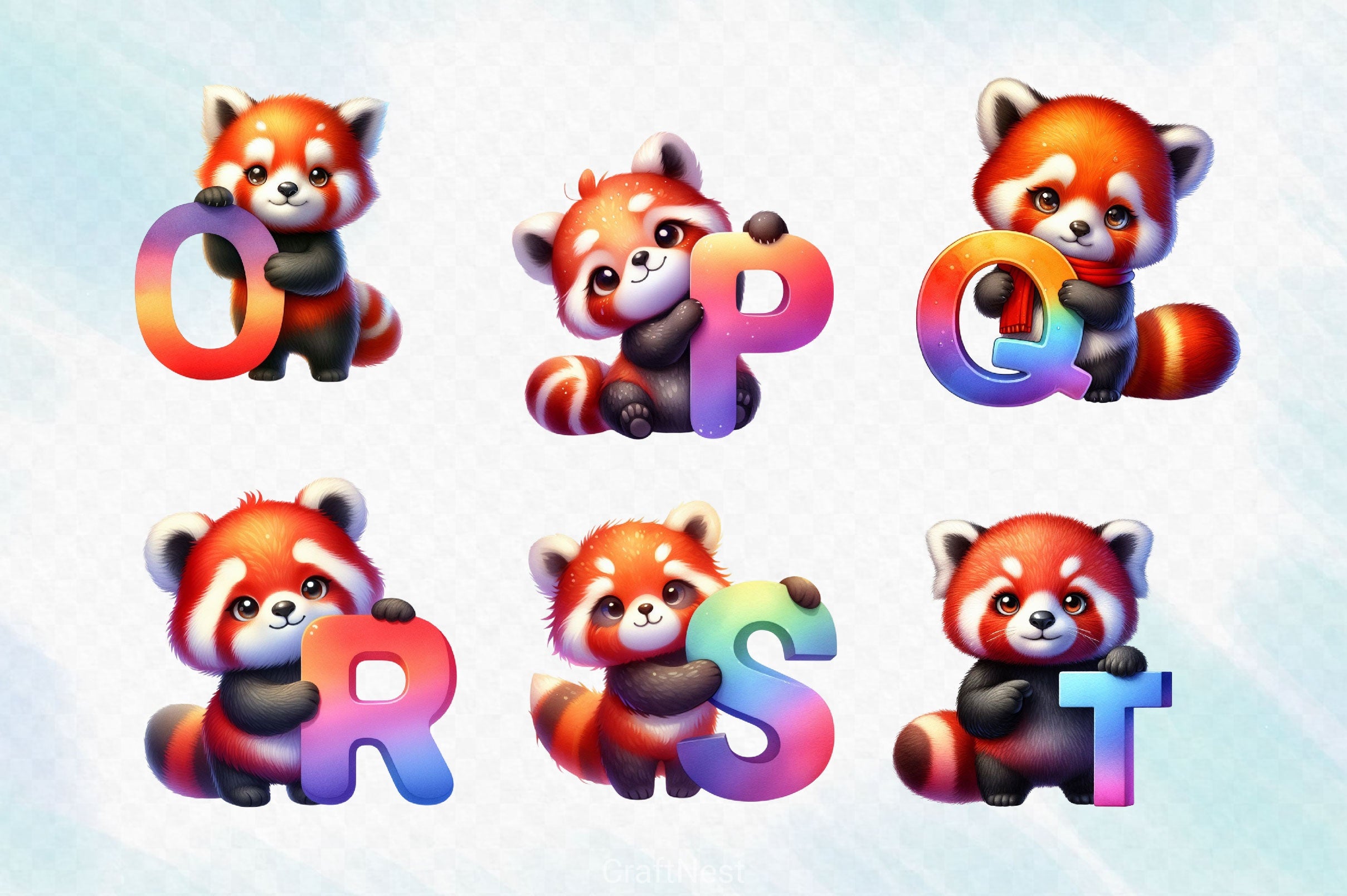 Cute Red Panda Alphabet Clipart Bundle - CraftNest - Digital Crafting and Art