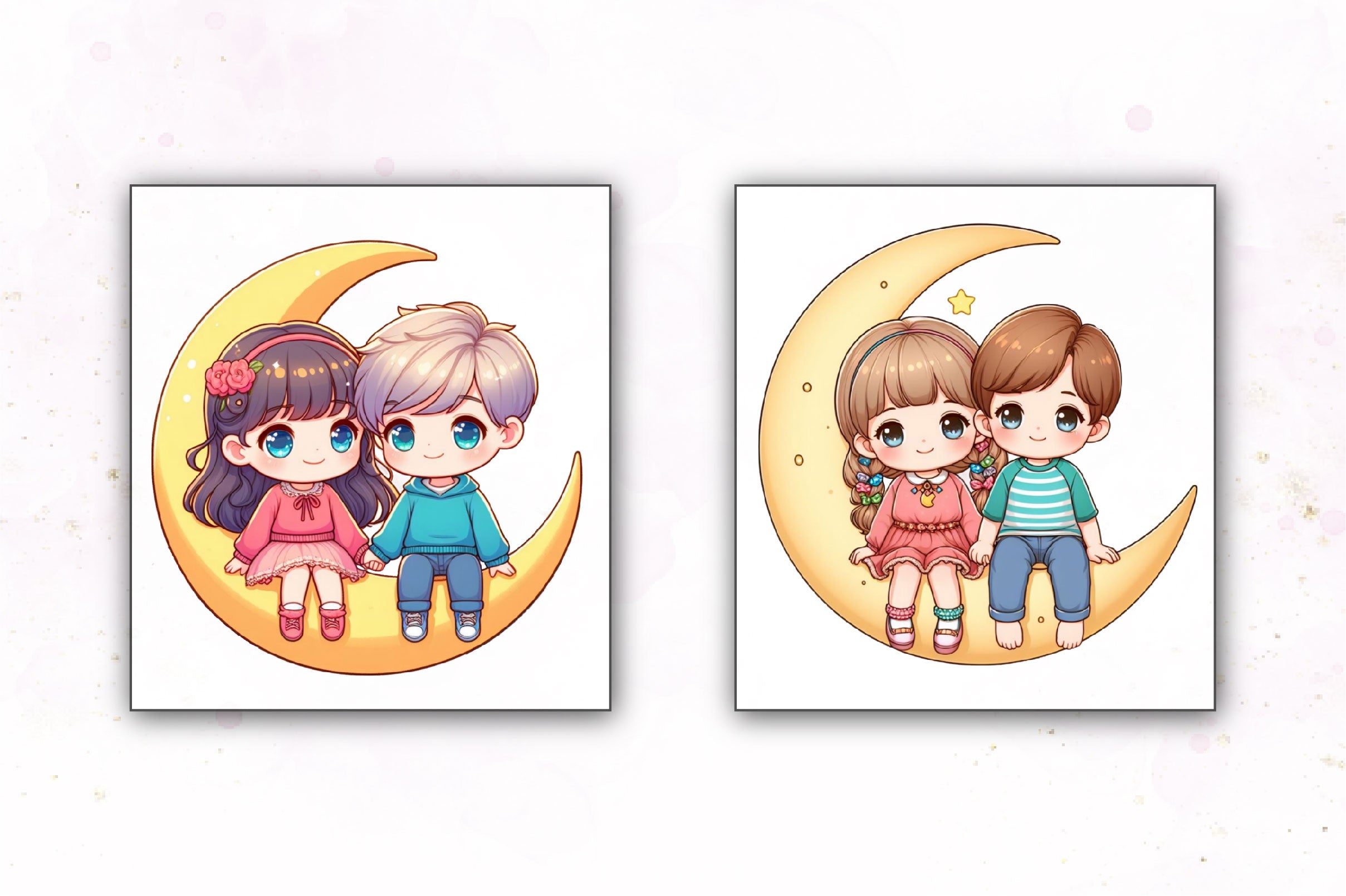 Boy & Girl Moon Clipart Bundle - CraftNest - Digital Crafting and Art