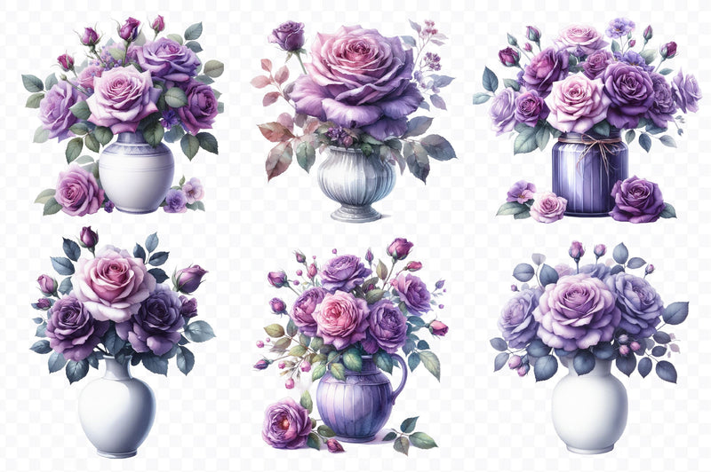 Purple Rose Bouquets Clipart Bundle - CraftNest - Digital Crafting and Art