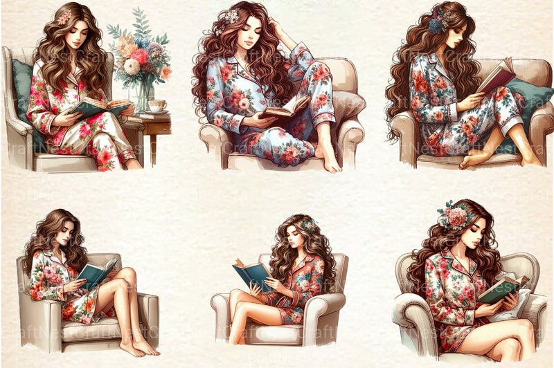 Christmas Winter Woman Reading on Sofa Clipart Bundle - CraftNest - Digital Crafting and Art