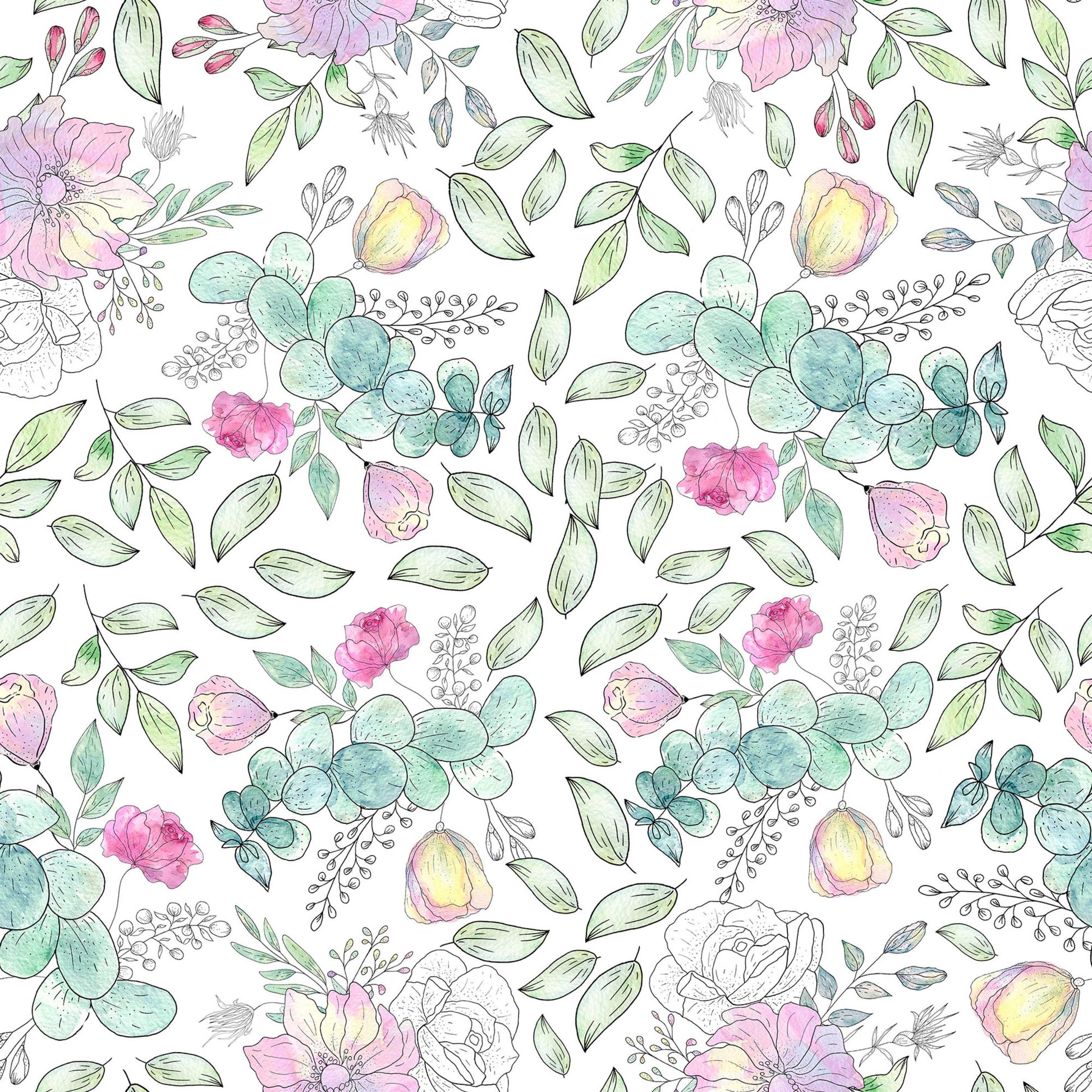 Ink Flowers Seamless Digital Paper - CraftNest - Digital Crafting and Art