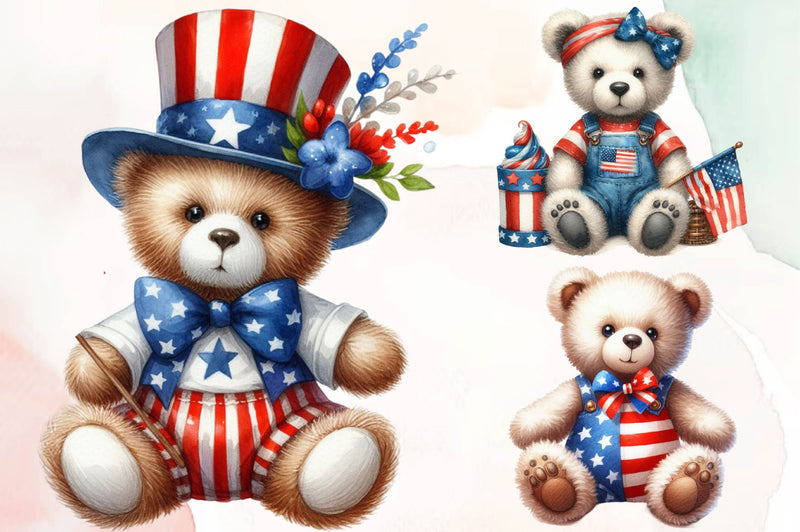 4Th Of July Teddy Bear Clipart Bundle - CraftNest - Digital Crafting and Art