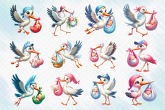 Stork And Baby Clipart Bundle 2 - CraftNest - Digital Crafting and Art
