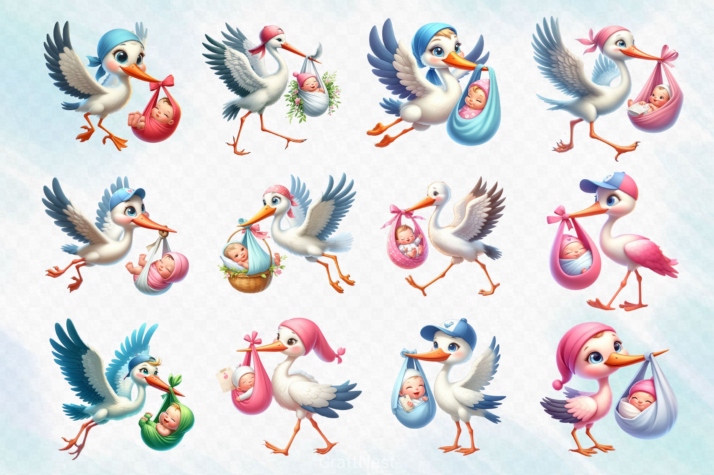 Stork And Baby Clipart Bundle 2 - CraftNest - Digital Crafting and Art