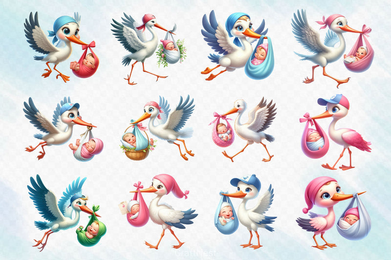Stork And Baby Clipart Bundle 2 - CraftNest - Digital Crafting and Art