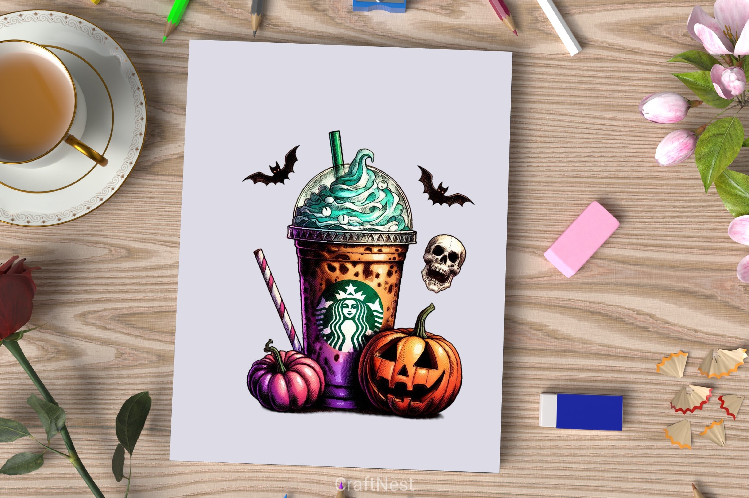 Halloween Skeleton Coffee Cup Clipart Bundle - CraftNest - Digital Crafting and Art