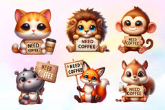Need Coffee Animals Clipart Bundle - CraftNest - Digital Crafting and Art