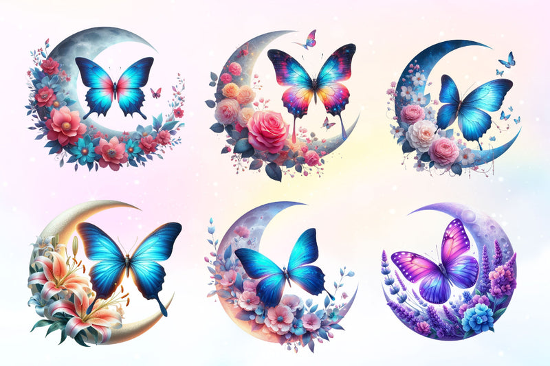 Butterfly And Flower Moon Clipart Bundle 2 - CraftNest - Digital Crafting and Art