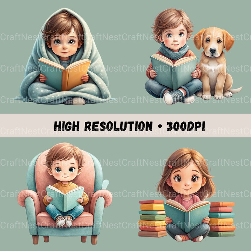 Children Reading Clipart Bundle 1 - CraftNest - Digital Crafting and Art