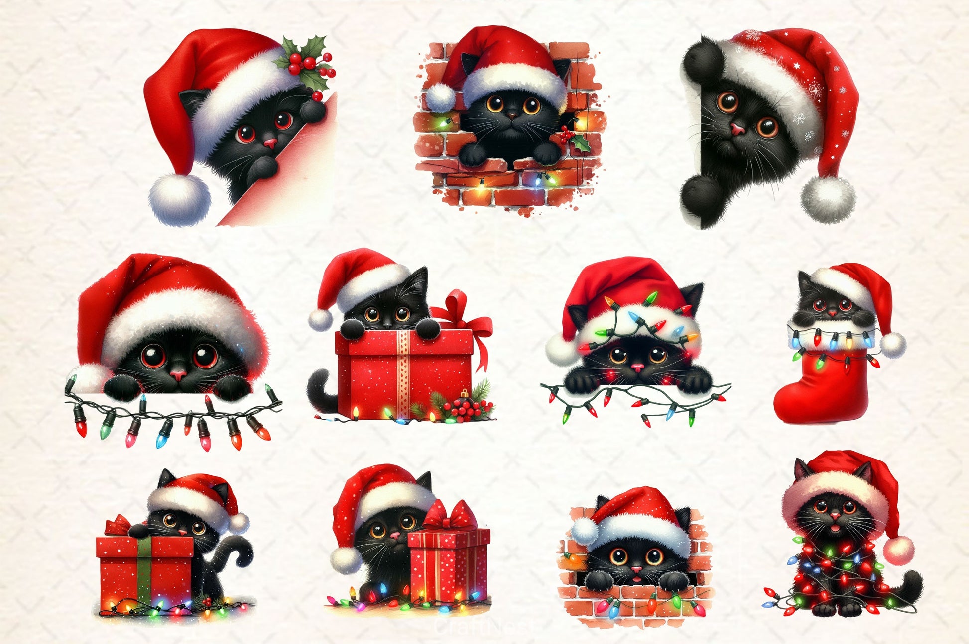 Peeking Christmas Black Cat Clipart Bundle 2 - CraftNest - Digital Crafting and Art