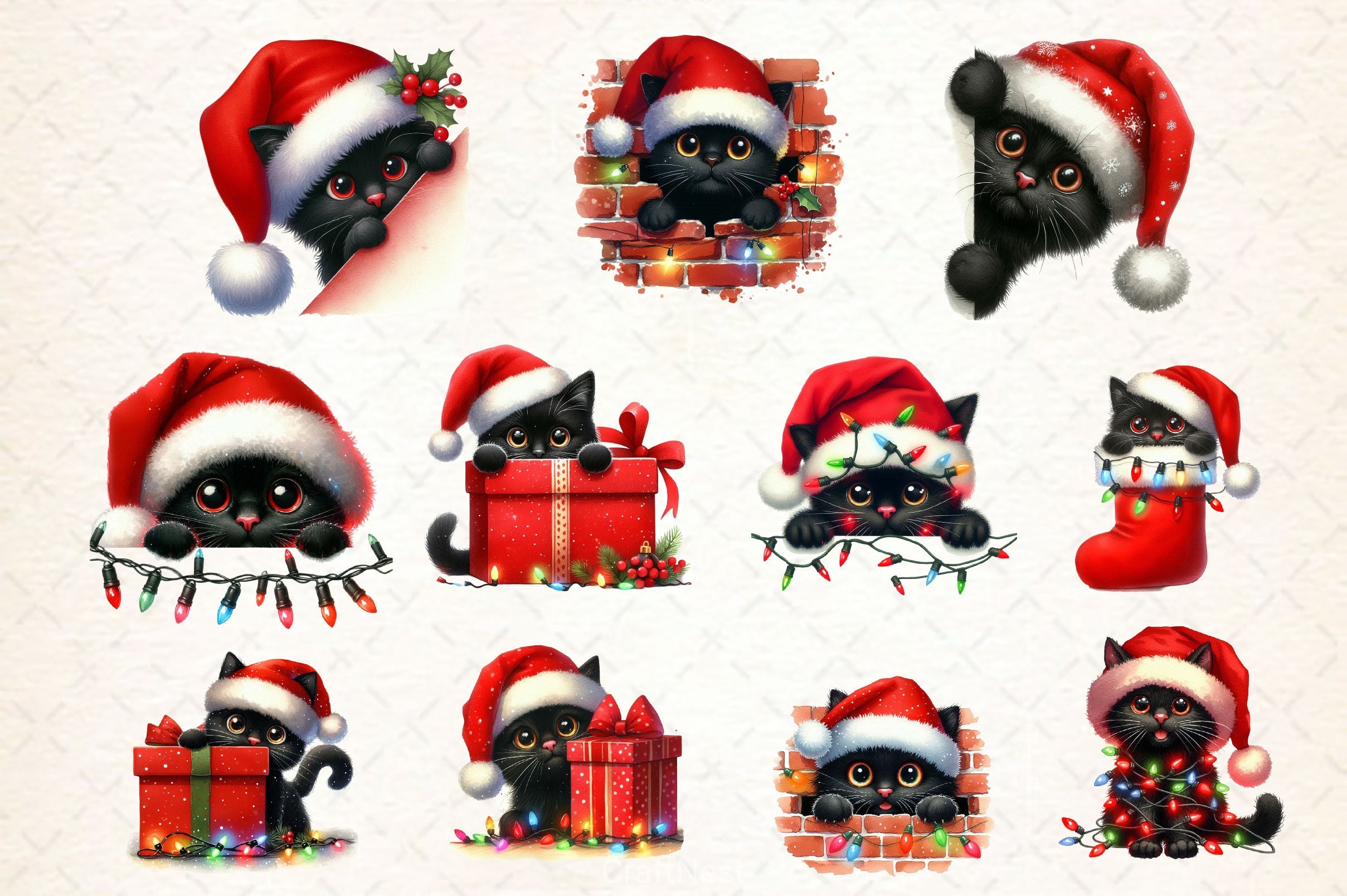 Peeking Christmas Black Cat Clipart Bundle 2 - CraftNest - Digital Crafting and Art