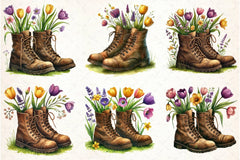 Vintage Boots with Flowers Clipart Bundle - CraftNest - Digital Crafting and Art