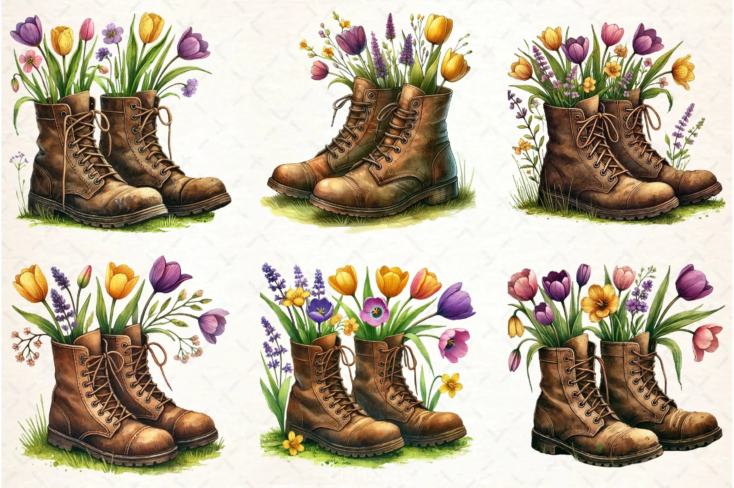 Vintage Boots with Flowers Clipart Bundle - CraftNest - Digital Crafting and Art