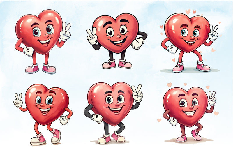 Funny Retro Heart Valentine Clipart Bundle - CraftNest - Digital Crafting and Art