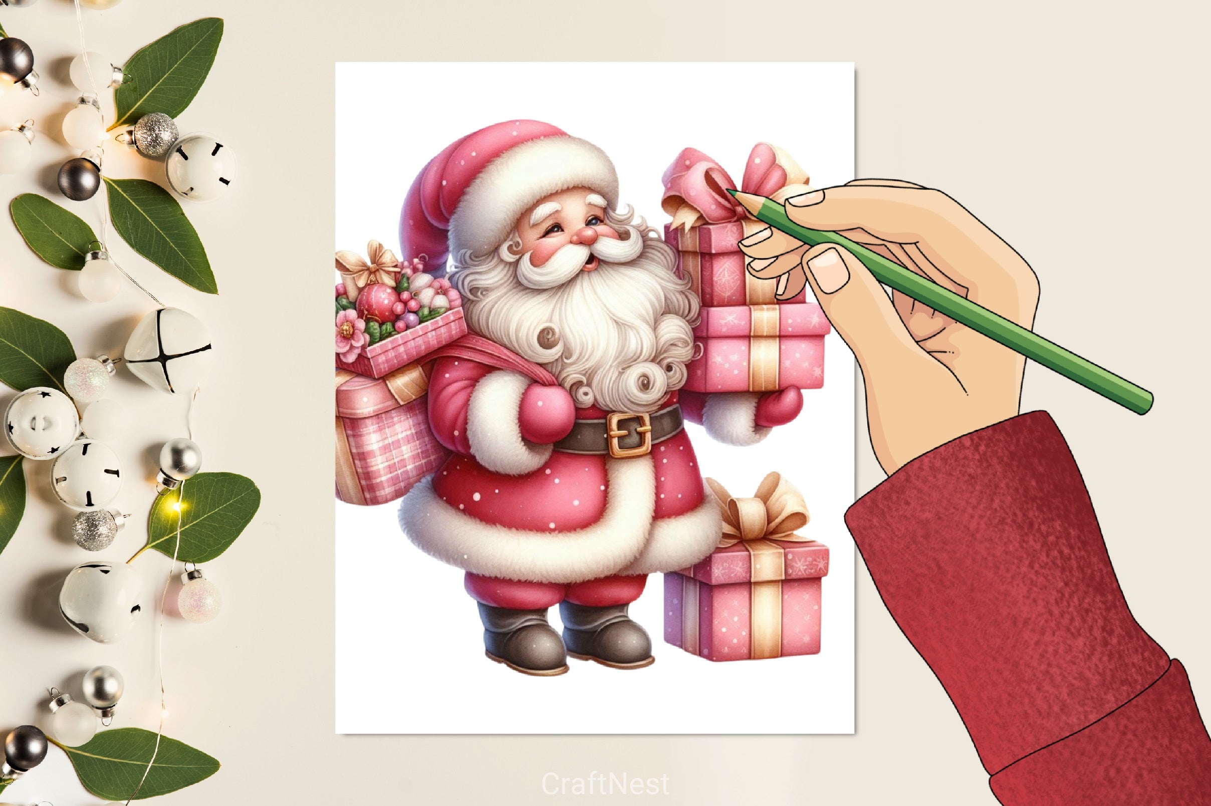 Pink Santa Claus Gifts Clipart Bundle - CraftNest - Digital Crafting and Art