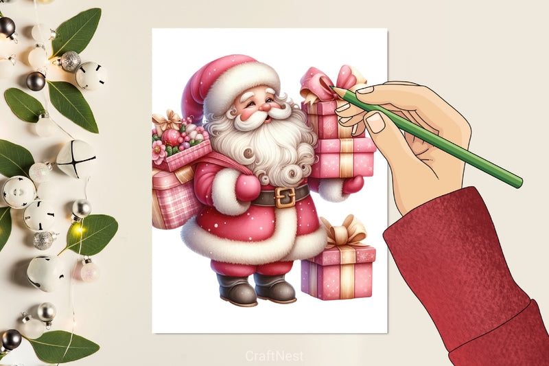 Pink Santa Claus Gifts Clipart Bundle - CraftNest - Digital Crafting and Art