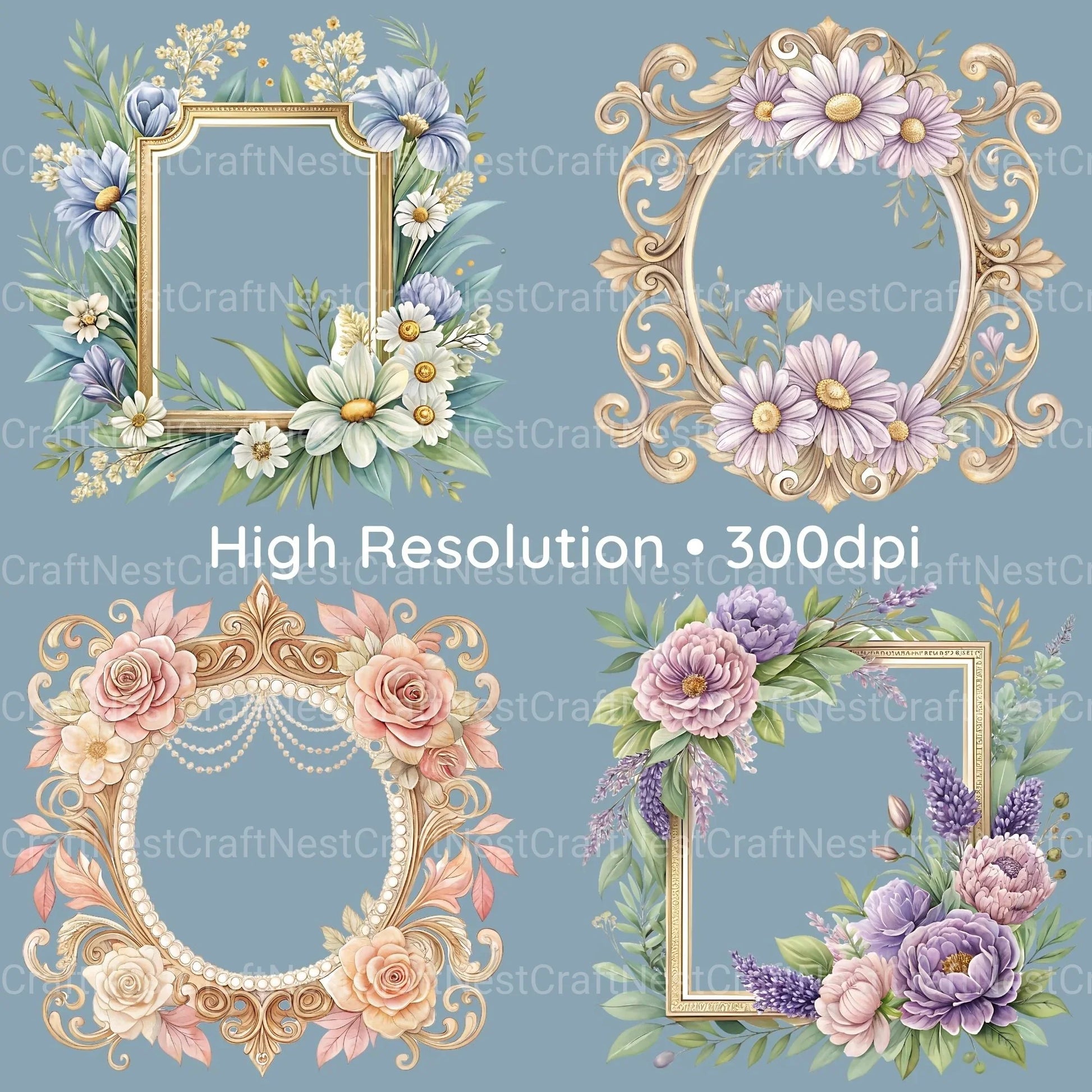 Floral Frames Clipart Bundle 3 - CraftNest - Digital Crafting and Art