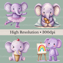 Purple Elephants Clipart Bundle - CraftNest - Digital Crafting and Art
