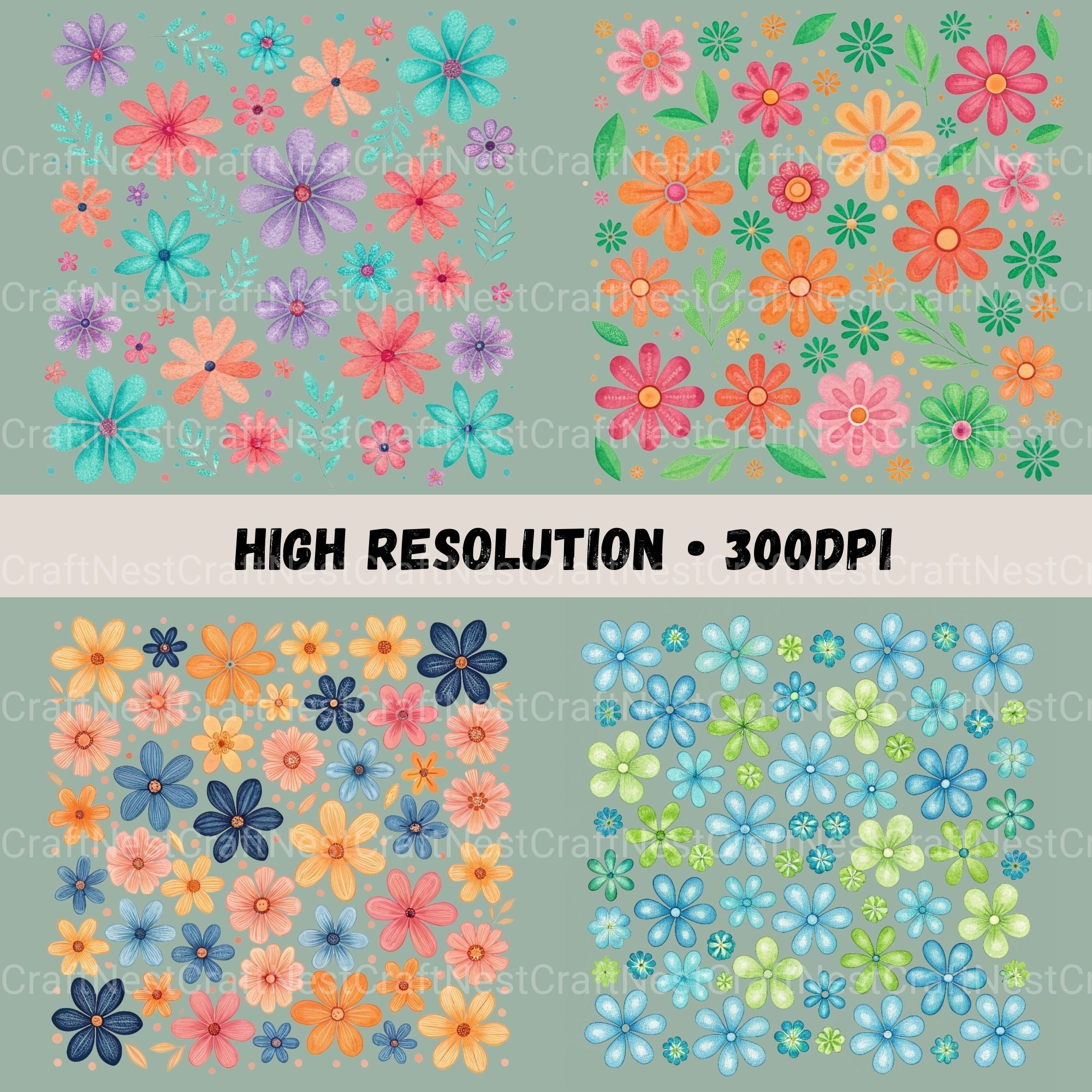 Hippie Flowers Clipart Bundle - CraftNest - Digital Crafting and Art