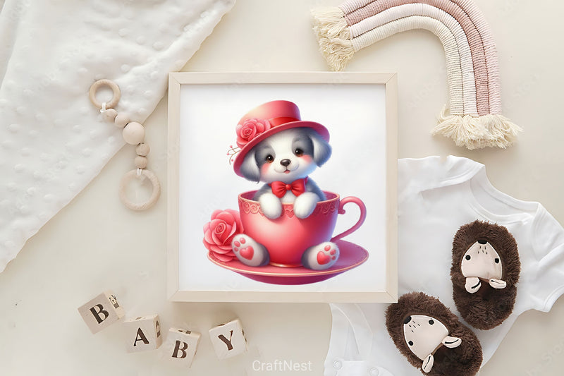 Valentine's Day Dog in Tea Cup Clipart Bundle - CraftNest - Digital Crafting and Art