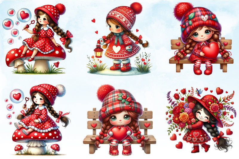 Red Valentine Gnome Girl Clipart Bundle - CraftNest - Digital Crafting and Art