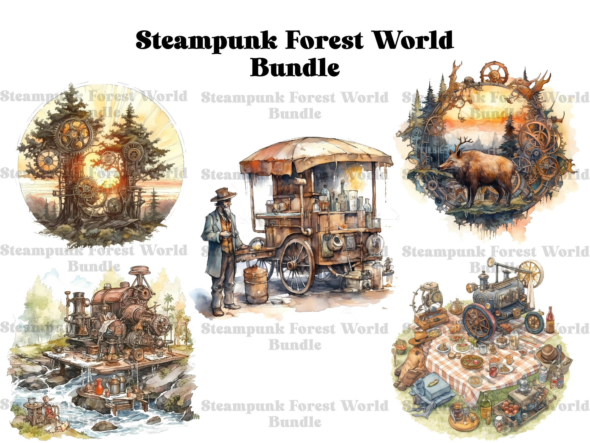 Steampunk Forest World Clipart - CraftNest