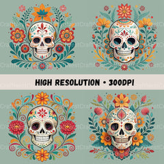 Mexican Floral Skulls Clipart Bundle - CraftNest - Digital Crafting and Art