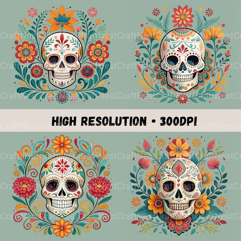 Mexican Floral Skulls Clipart Bundle - CraftNest - Digital Crafting and Art