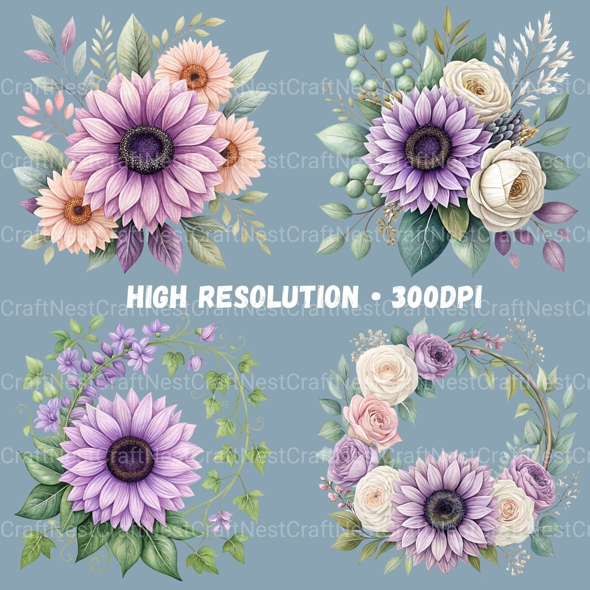 Purple Sunflowers Clipart Bundle - CraftNest - Digital Crafting and Art