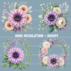 Purple Sunflowers Clipart Bundle - CraftNest - Digital Crafting and Art