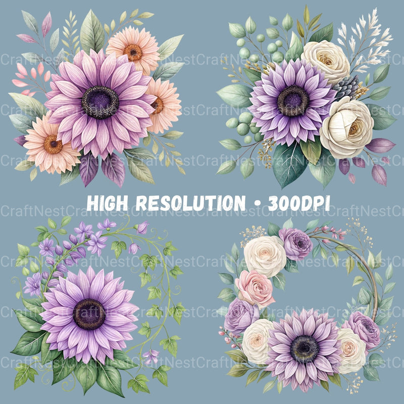 Purple Sunflowers Clipart Bundle - CraftNest - Digital Crafting and Art
