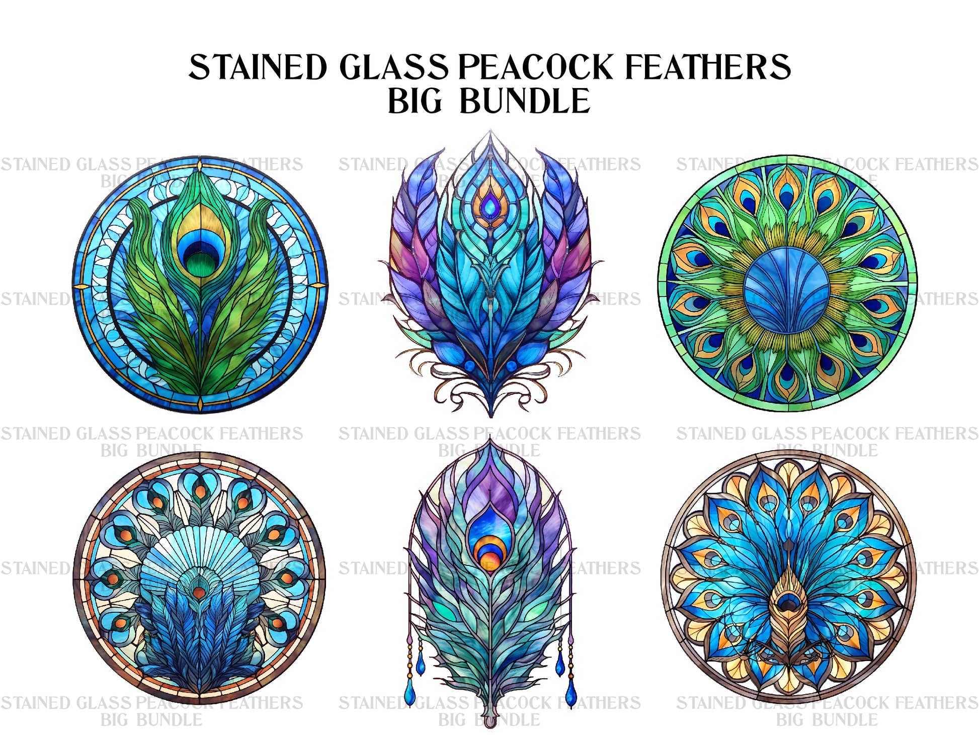 Stained Glass Peacock Feathers Clipart - CraftNest