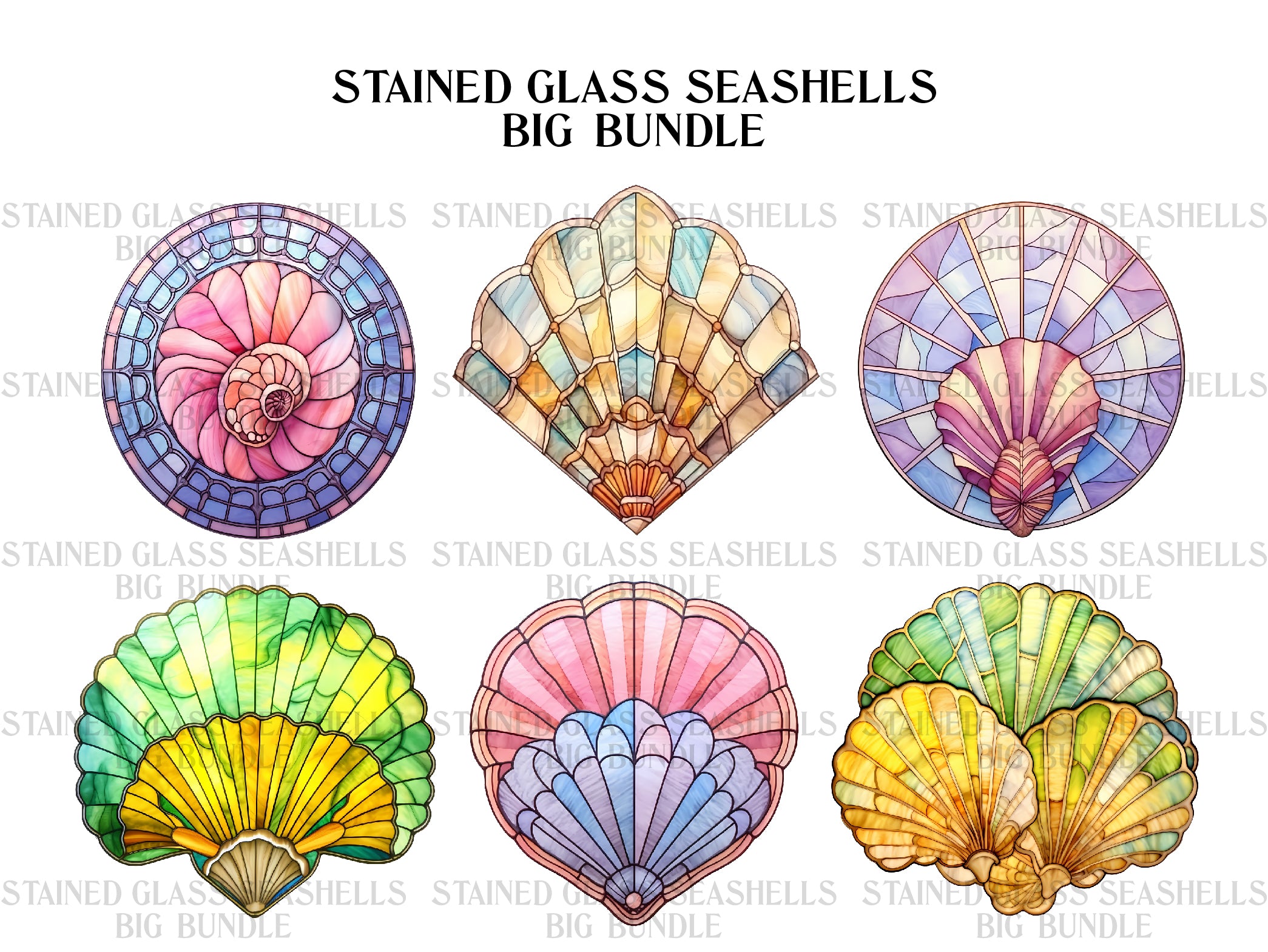 Stained Glass Seashells Clipart - CraftNest