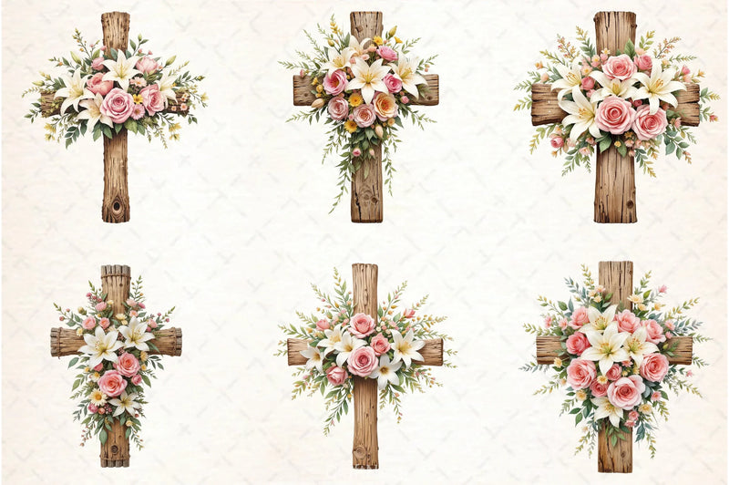 Floral Cross Clipart Bundle 2 - CraftNest - Digital Crafting and Art