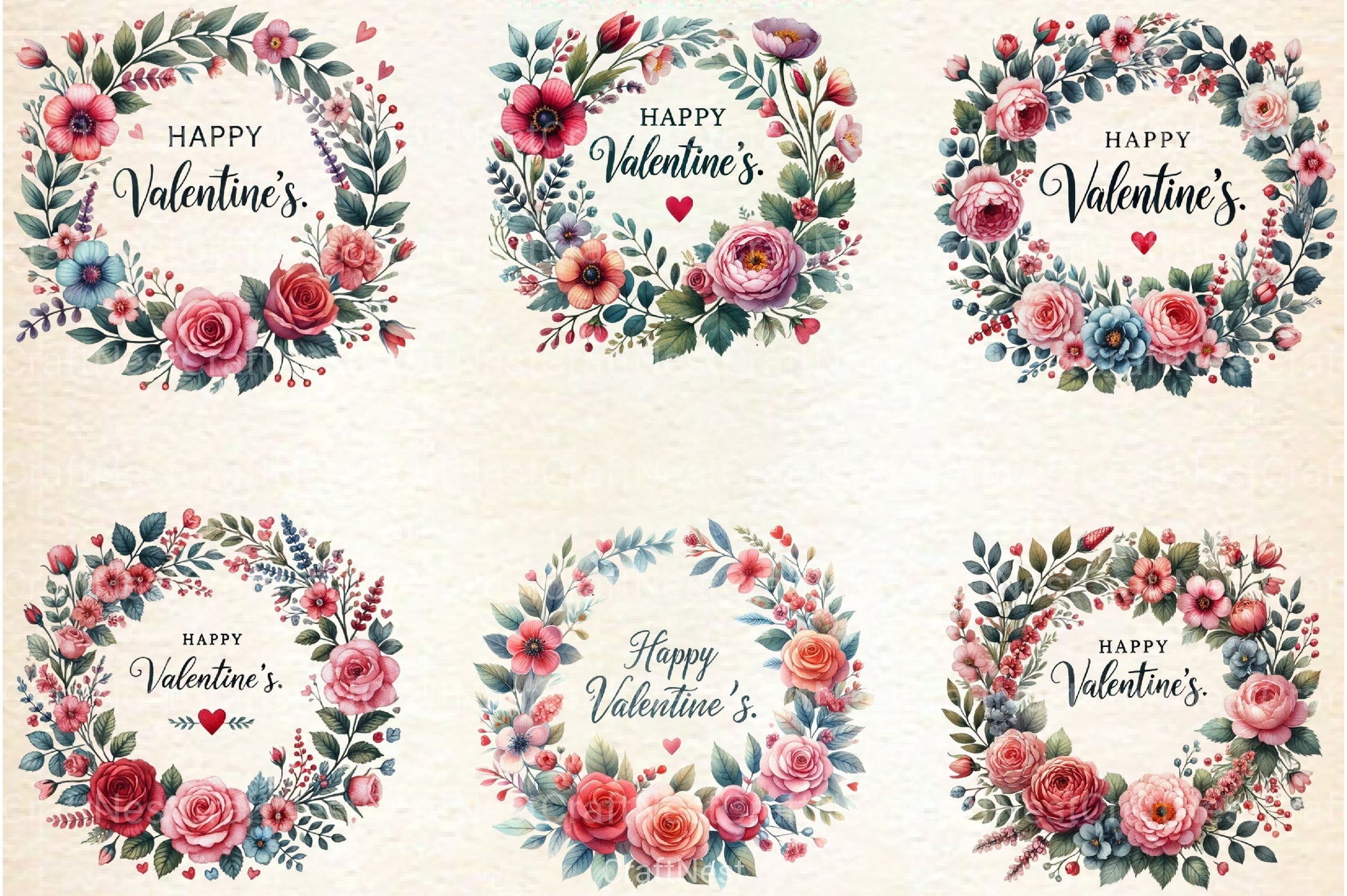 Valentine's Floral Wreath Clipart Bundle - CraftNest - Digital Crafting and Art