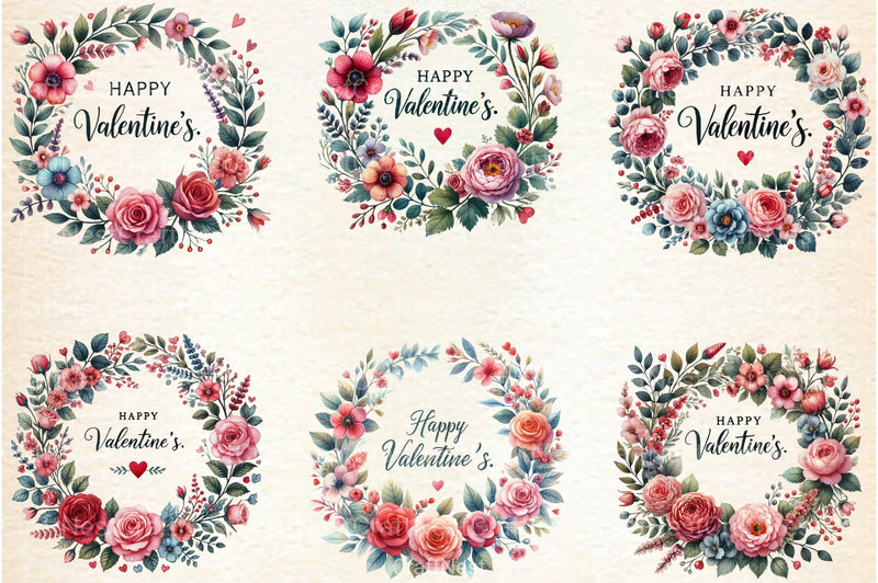 Valentine's Floral Wreath Clipart Bundle - CraftNest - Digital Crafting and Art