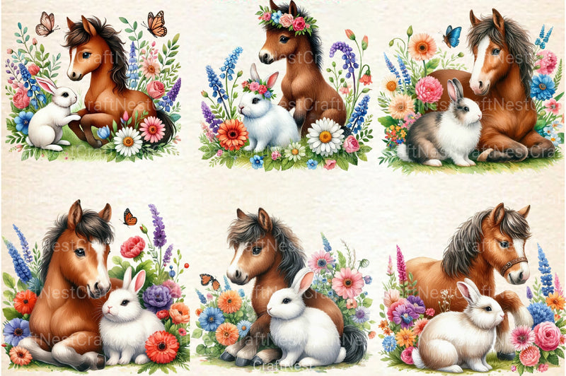 Floral Horse Clipart Bundle - CraftNest - Digital Crafting and Art