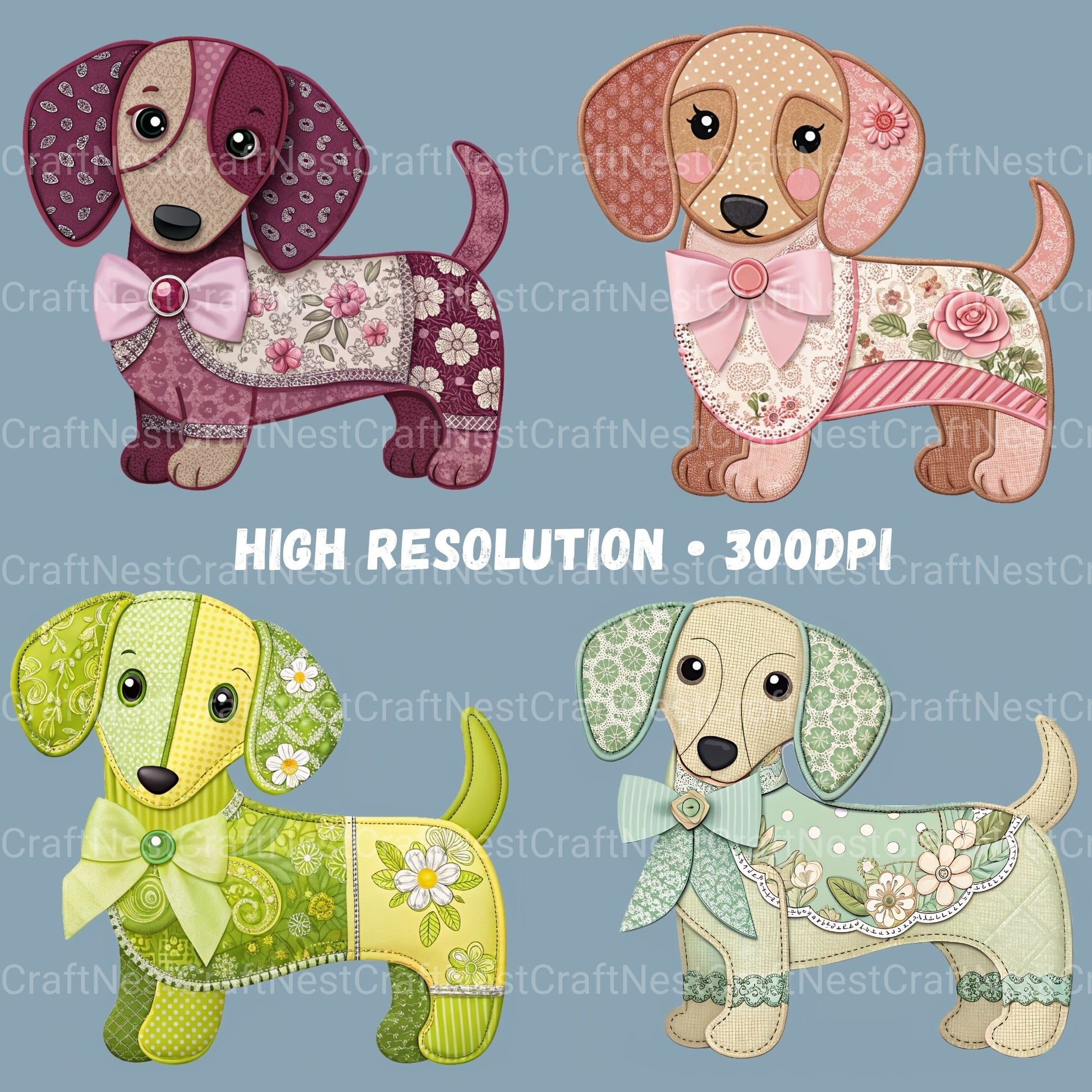 Patchwork Dachshunds Clipart Bundle - CraftNest - Digital Crafting and Art
