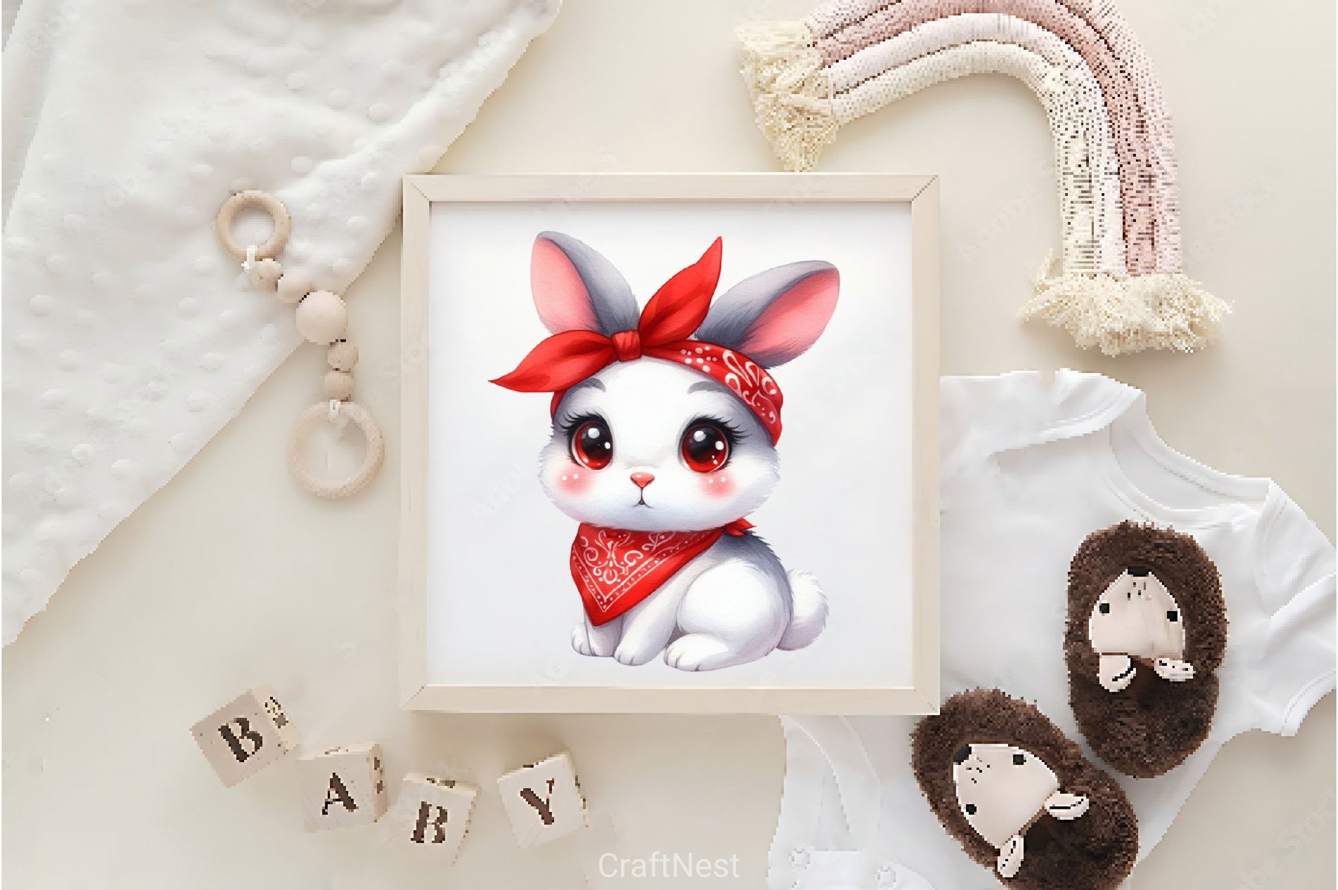 Cute Bunny Red Bandana Clipart Bundle - CraftNest - Digital Crafting and Art