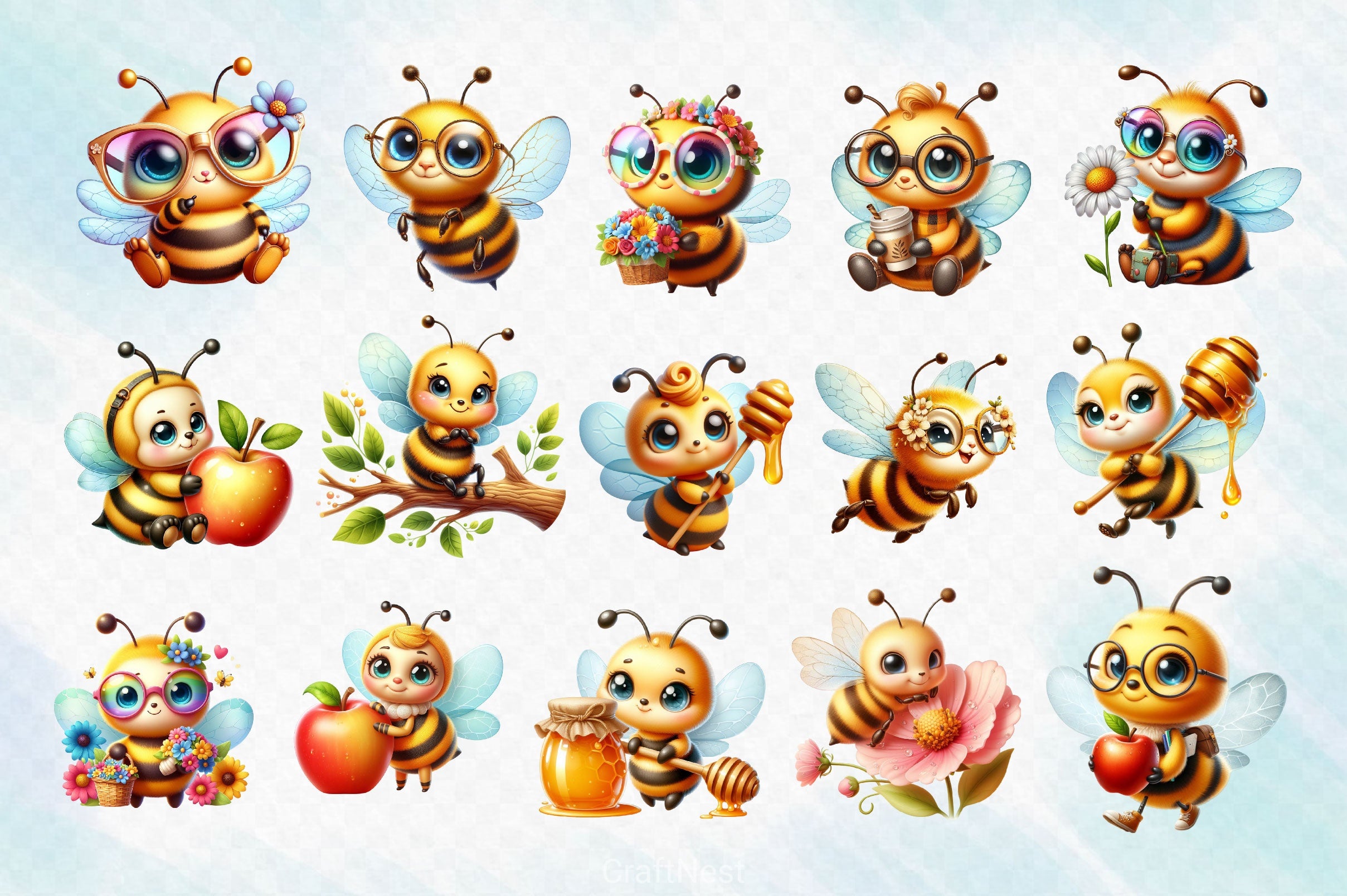Sweet Honey Bee Clipart Bundle - CraftNest - Digital Crafting and Art