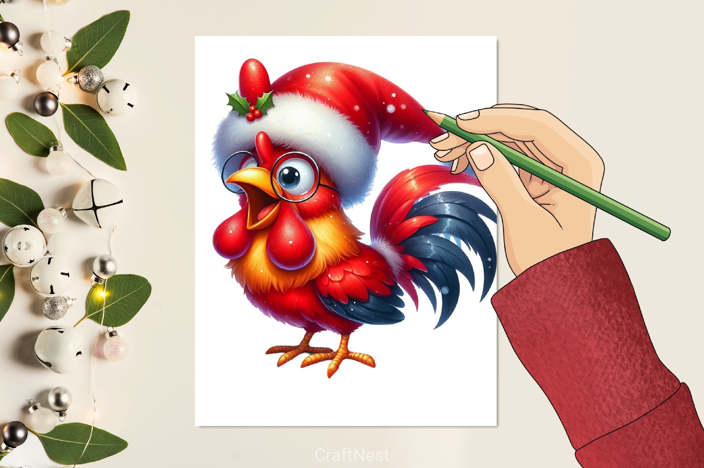 Christmas Rooster Santa Hat Clipart Bundle - CraftNest - Digital Crafting and Art