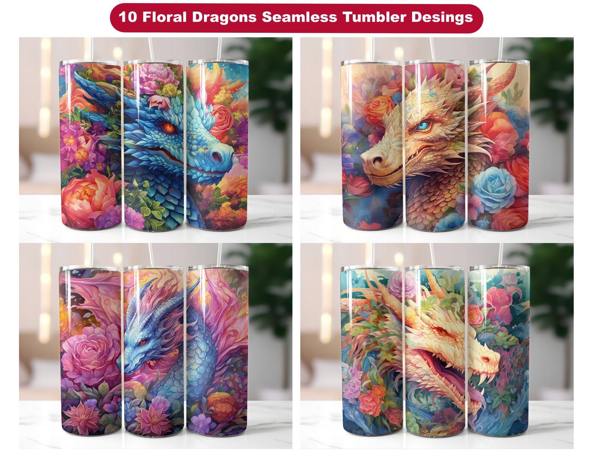 Floral Dragons Tumbler Wrap - CraftNest