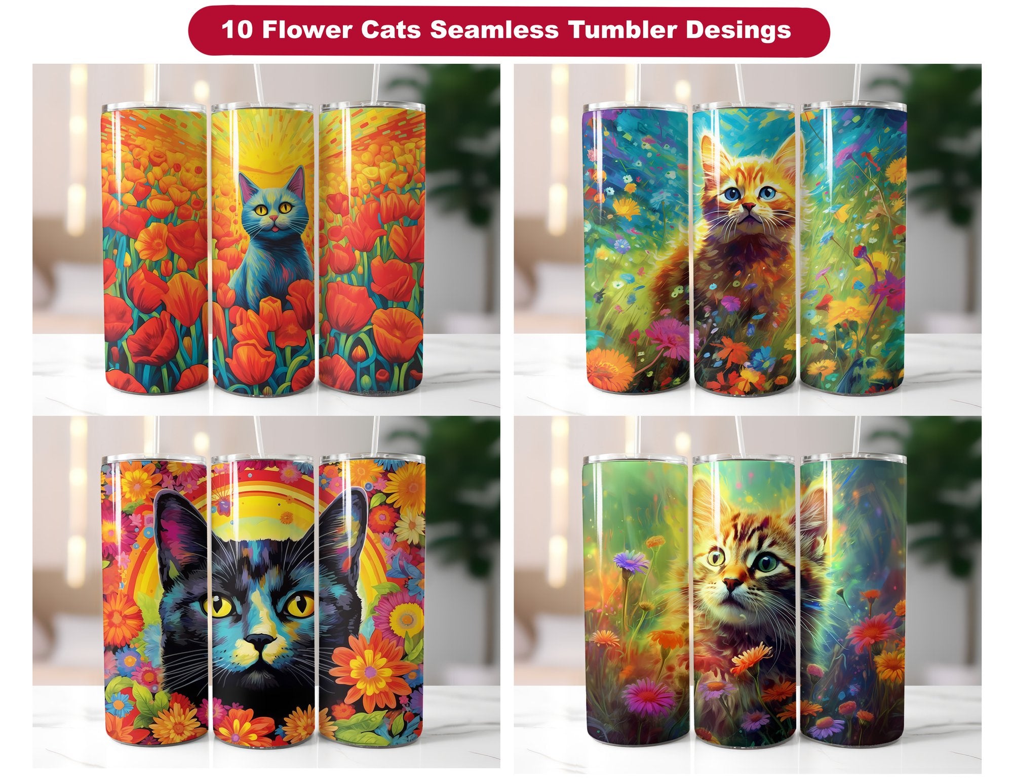Flower Cats Tumbler Wrap - CraftNest