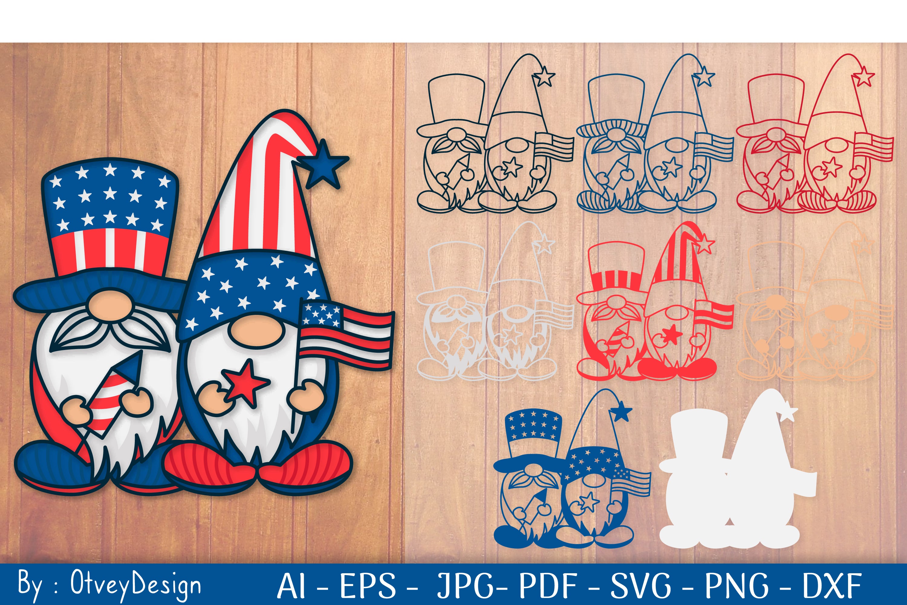 4th of July Patriotic Gnome Papercut SVG Bundle