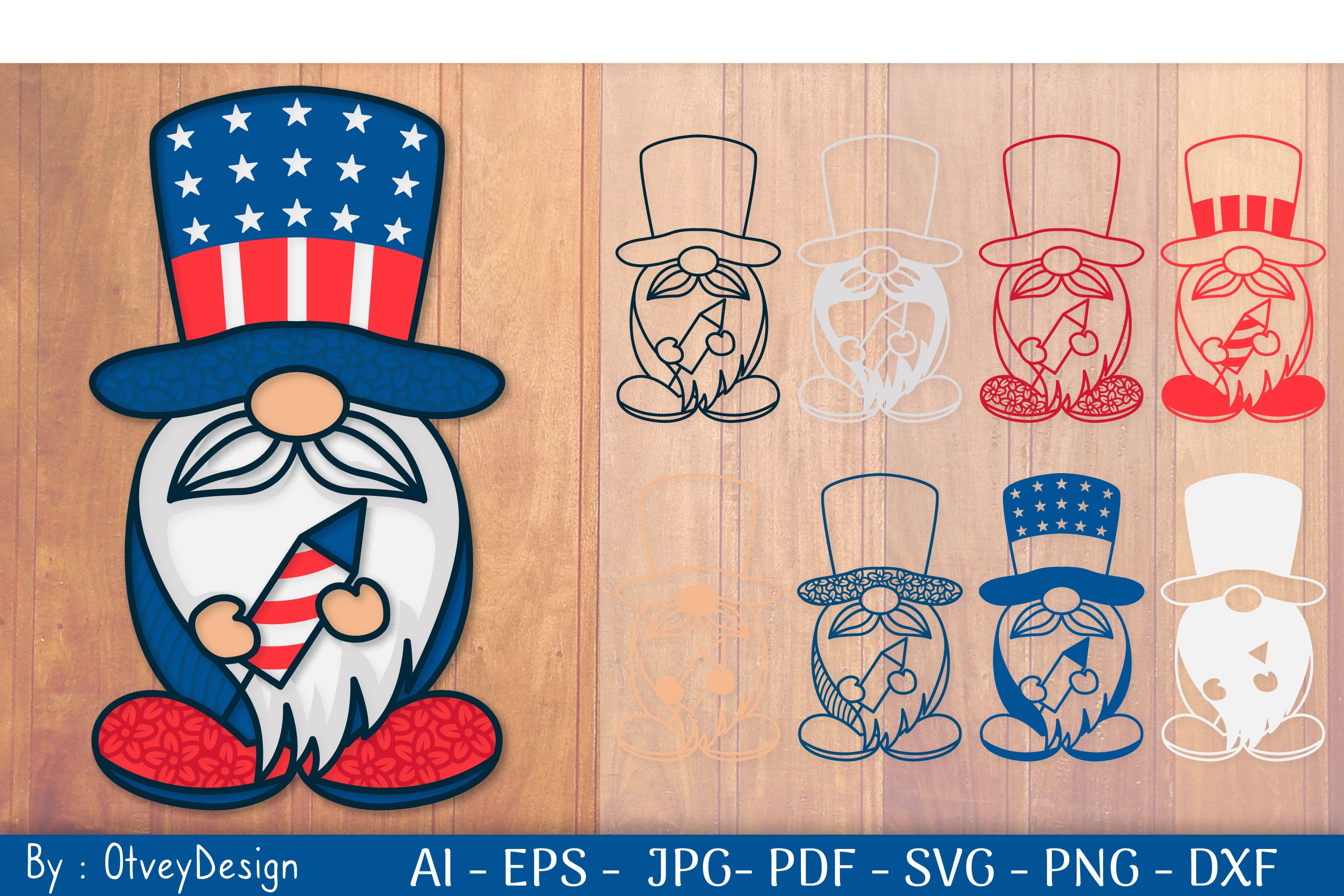 4th of July Patriotic Gnome Papercut SVG Bundle