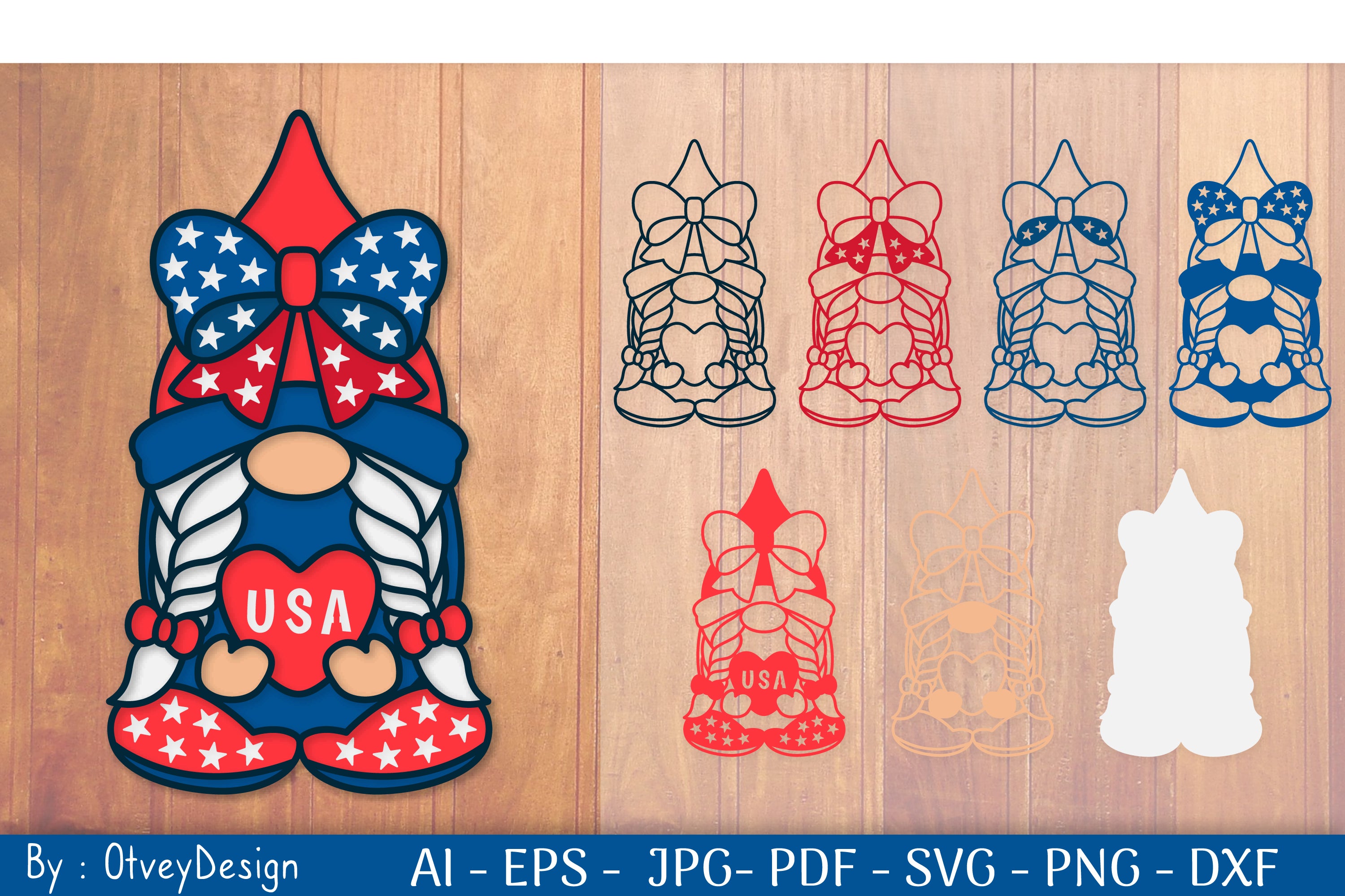 4th of July Patriotic Gnome Papercut SVG Bundle