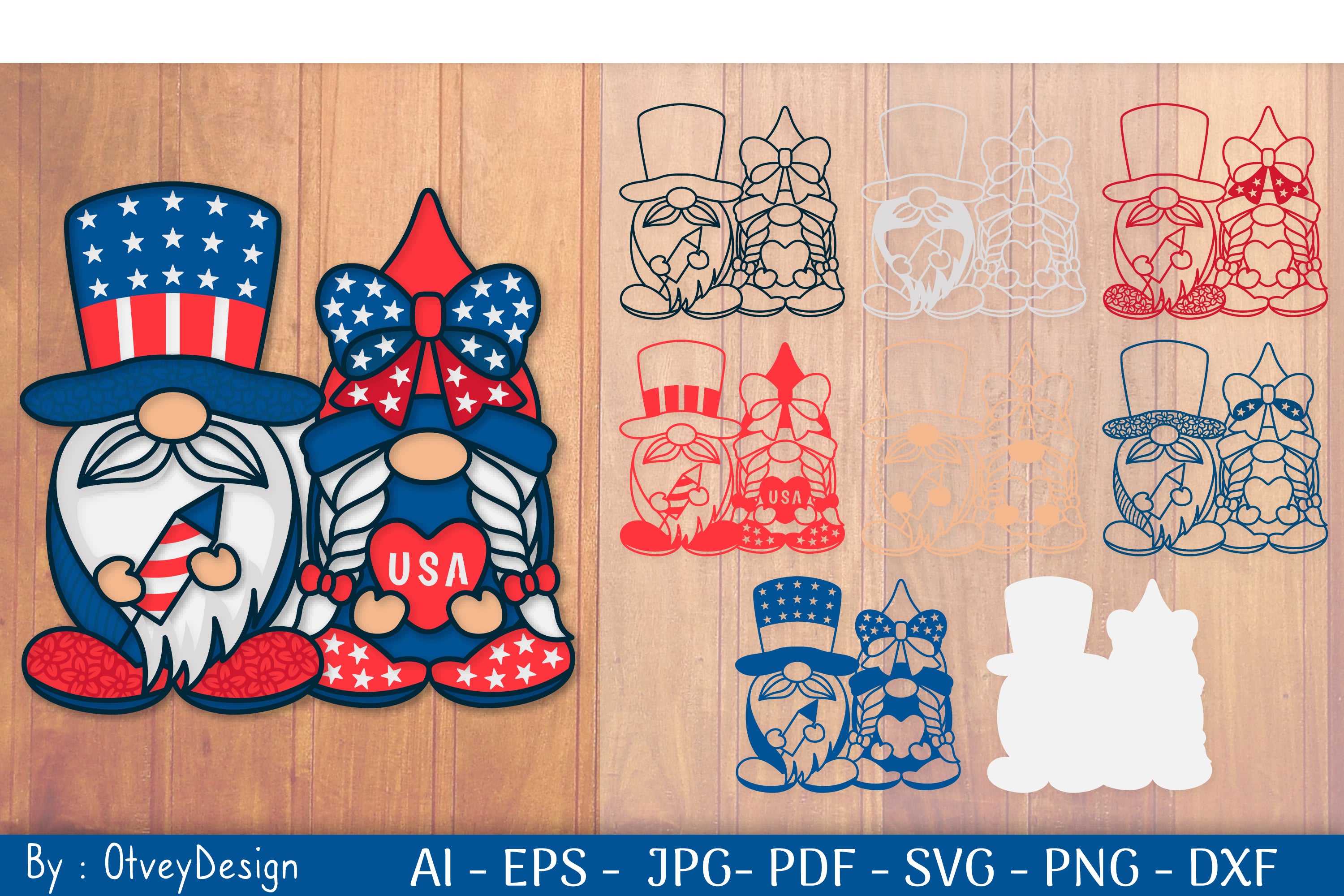 4th of July Patriotic Gnome Papercut SVG Bundle