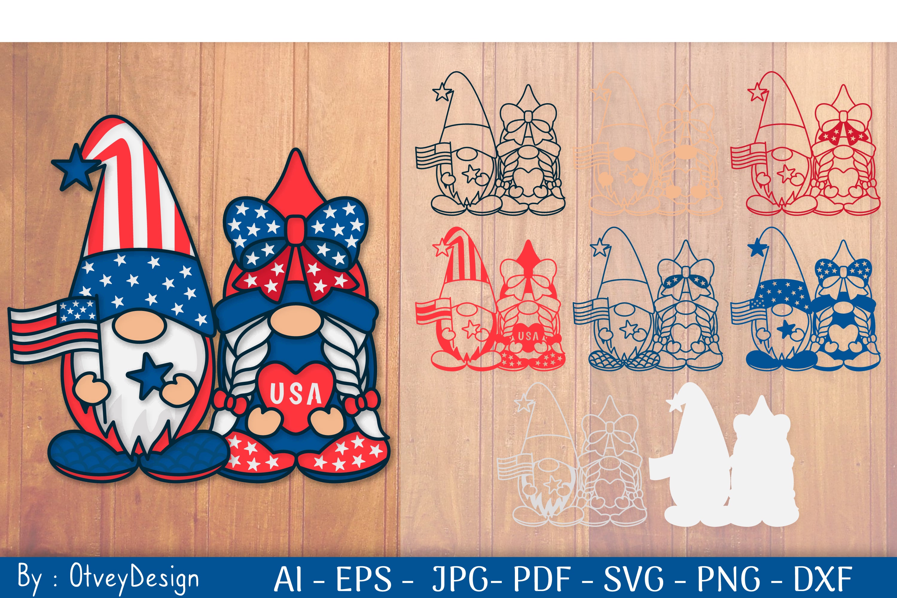 4th of July Patriotic Gnome Papercut SVG Bundle